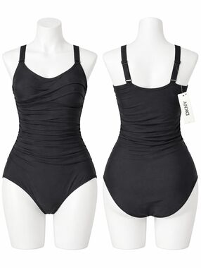 DKNY NWT Black Ruched  One-Piece Swimsuit  Sz M tummy control  Vacation